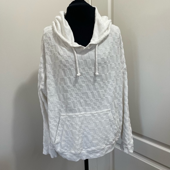 Billabong Women's White Check Hooded Sweatshirt Size L Casual Fall - Picture 1 of 12